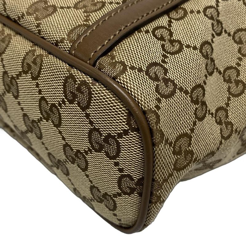 Gucci Tote Bag GG Pattern 388929 Beige And Dark Brown Leather