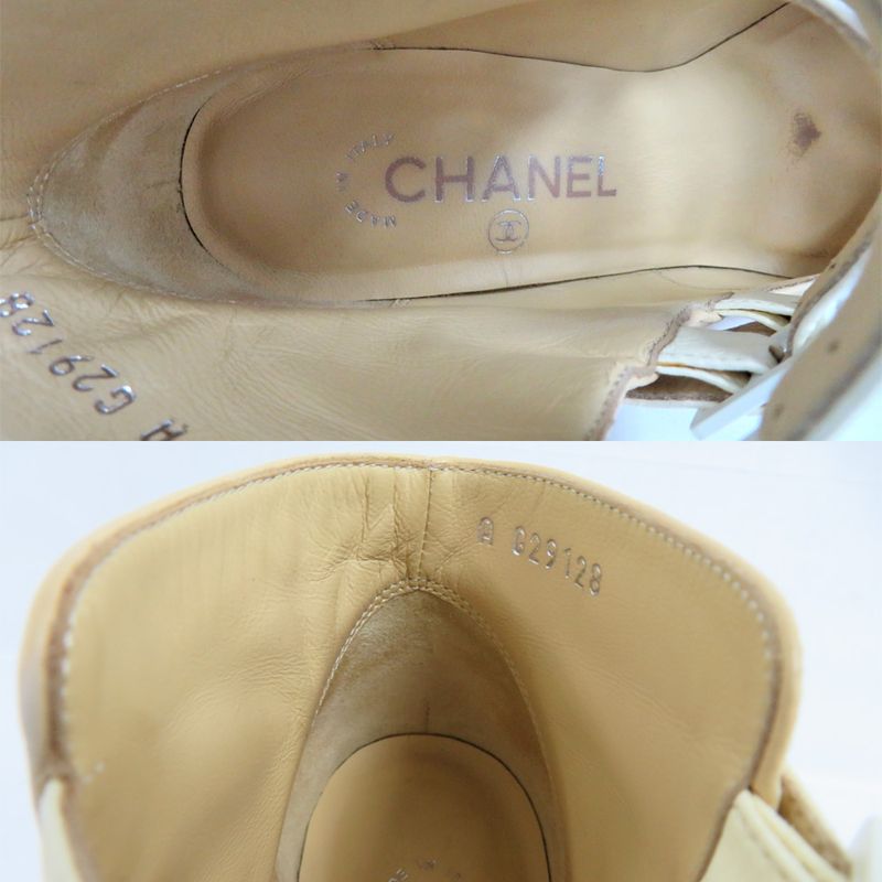 Chanel Shorts G29128 Ankle Strap Coco Mark 35.5 Beige X Black X White