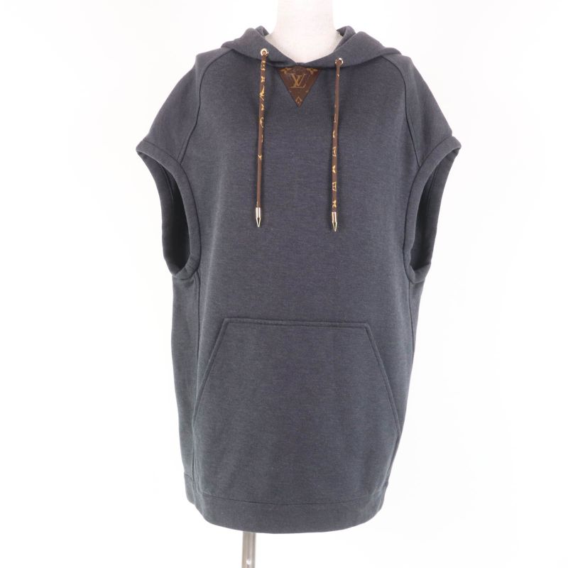 Louis Vuitton 20AW Cotton Monogram Sleeveless Hoodie Top Dark Grey S Made In