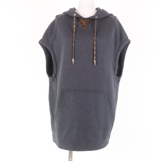 Louis Vuitton 20AW Cotton Monogram Sleeveless Hoodie Top Dark Grey S Made In