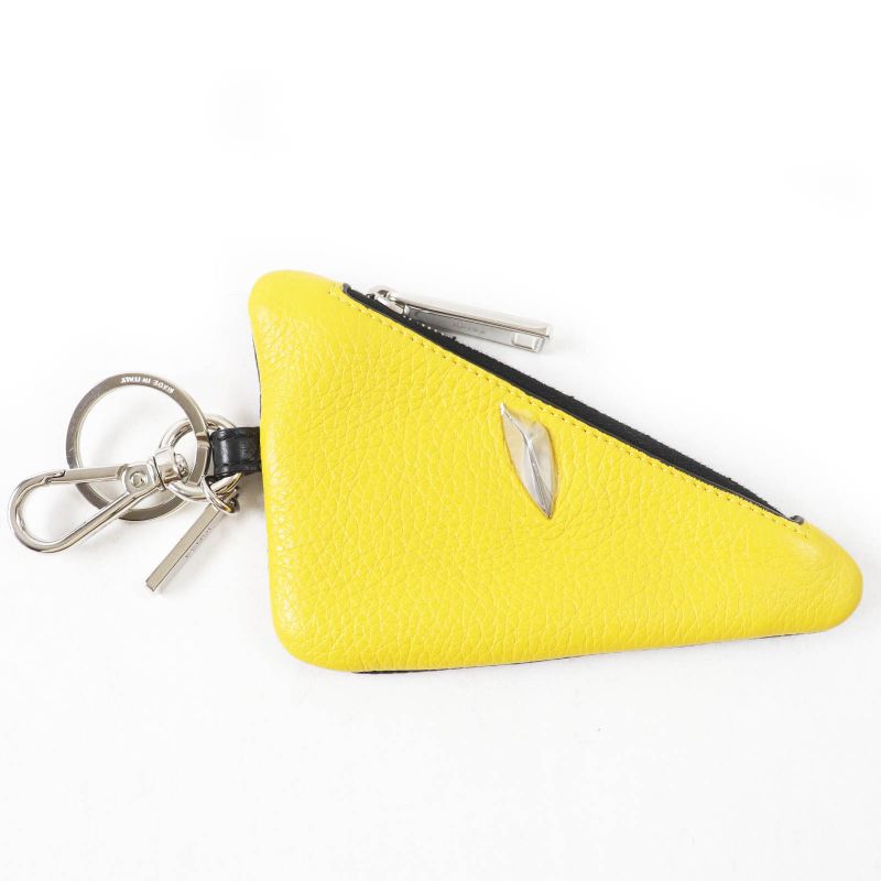 Fendi Bug's Eye Triangle Bicolor Leather Coin Case With Key Ring Yellow Black