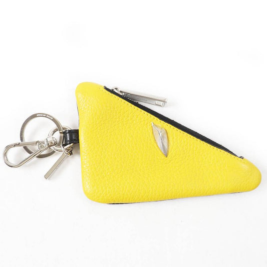 Fendi Bug's Eye Triangle Bicolor Leather Coin Case With Key Ring Yellow Black