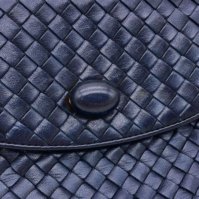 Bottega Veneta Intrecciato Handbag Leather Navy Gold Hardware Women