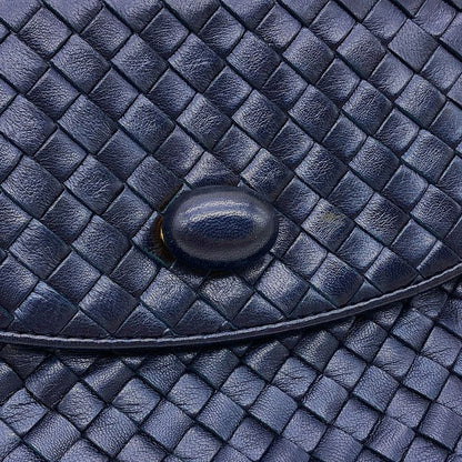 Bottega Veneta Intrecciato Handbag Leather Navy Gold Hardware Women