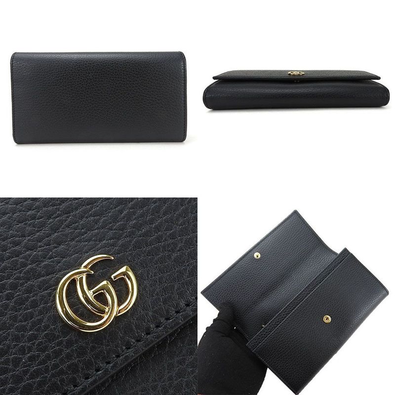 Gucci Fold Long Wallet 456116 GG Marmont Leather Black Wallet Small Everyday