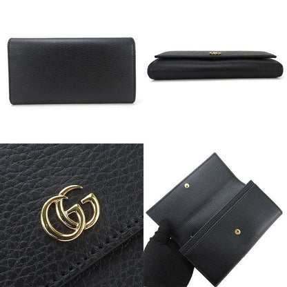Gucci Fold Long Wallet 456116 GG Marmont Leather Black Wallet Small Everyday