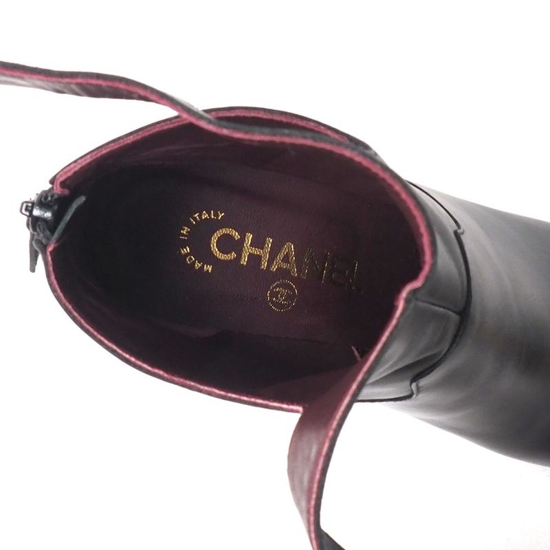 Chanel Boots Size 36 1 2 C Coco Mark CC Logo Short Strap High Heel Bicolor