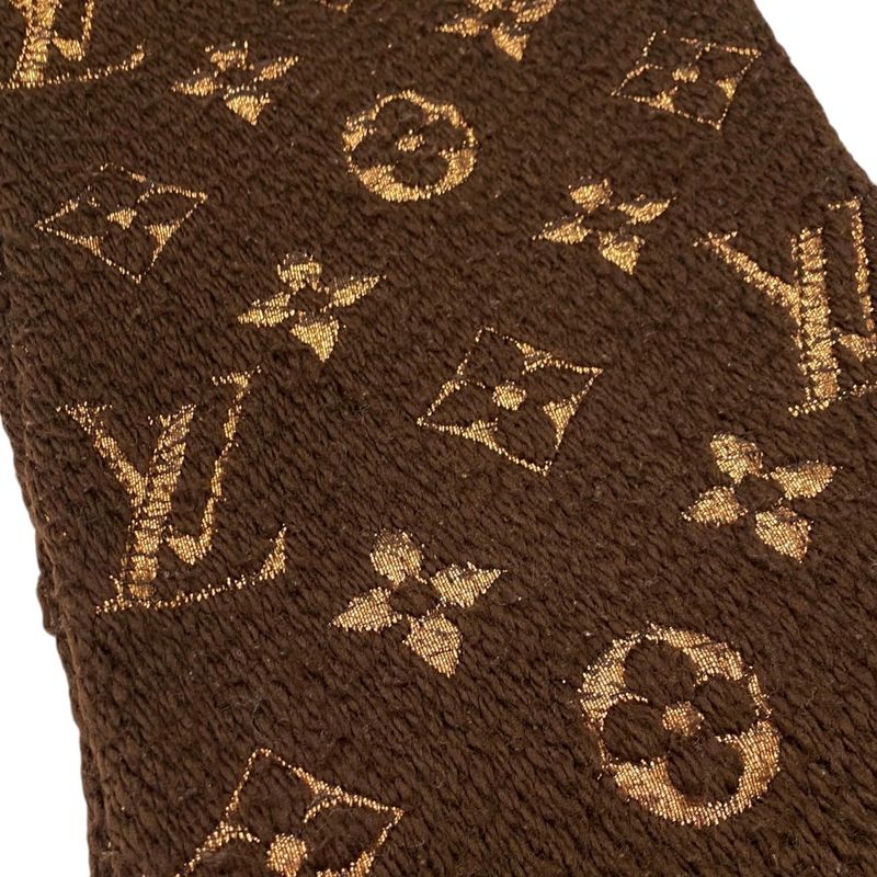 Louis Vuitton Scarf Echarpe Logomania Shine M71383 Monogram Brown Gold Louis