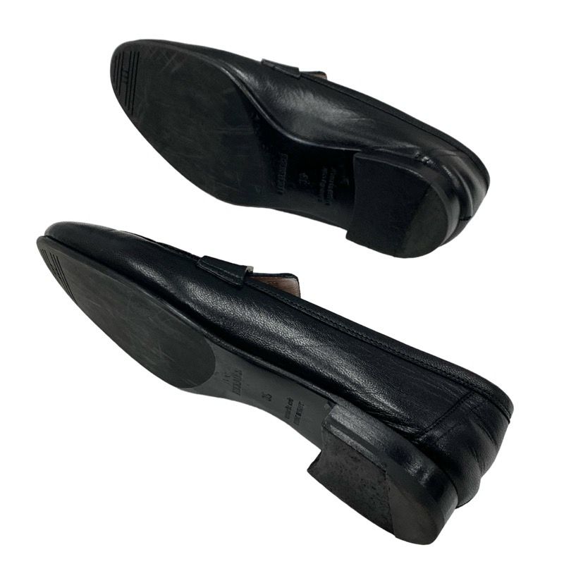 Hermes Paris Loafers Shoes Leather Black Silver Moccasins Flat Shoes Hhardware