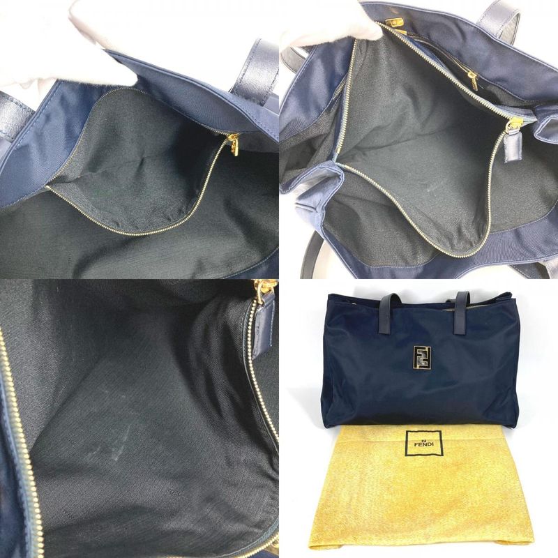 Fendi Shoulder Bag FF Logo Extra Large Nylon Navy