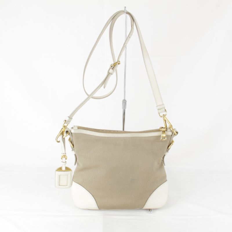 Prada Logo Jacquard Shoulder Bag Canvas Ladies