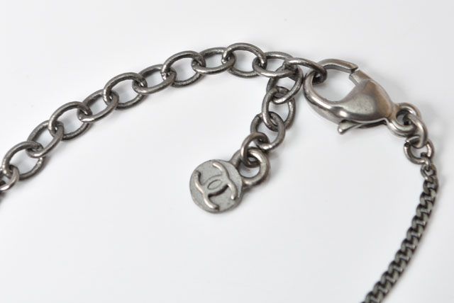 Chanel Necklace Pendant Chanel Coco Mark CC Rhinestone Gunmetal Red