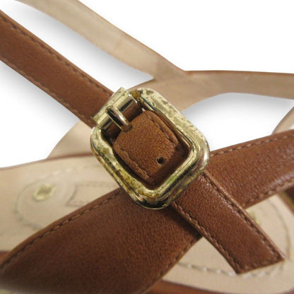 Good Celine Leather Trin-off Logo Ankle Strap Wedge Sole Sandals 35 Approx 22cm