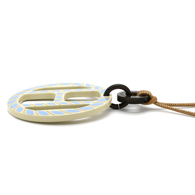 Hermes Necklace H Equipe Nautique Buffalo Horn Leather Lacquer Sesame and Blue