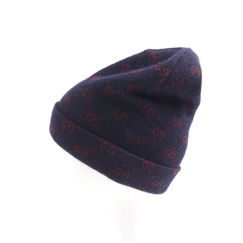 Gucci 534812 4g295 Alpaca 85% GG Beanie Knit Cap Navy Red M 58 Made In Italy