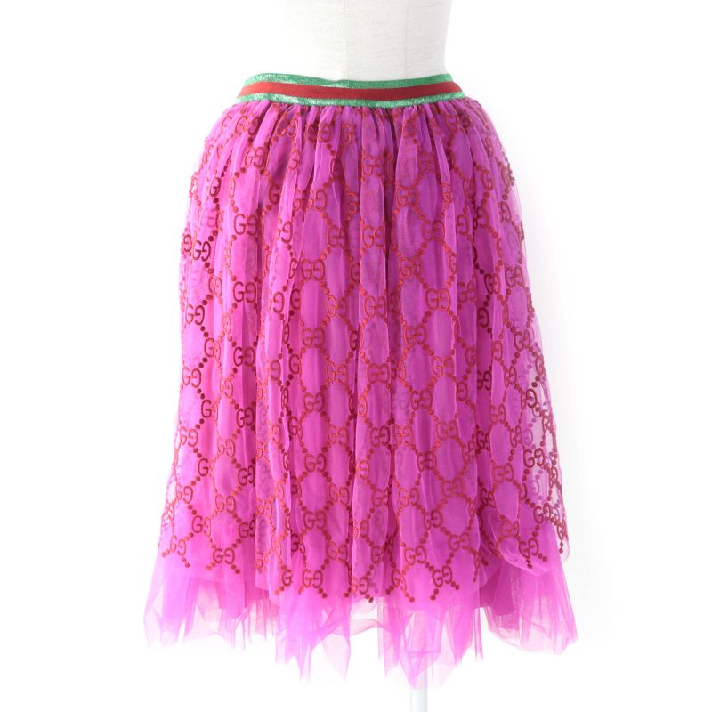 Gucci 552866 Kids GG Pattern Webline Embroidery Tulle Skirt Pink 12 Storage