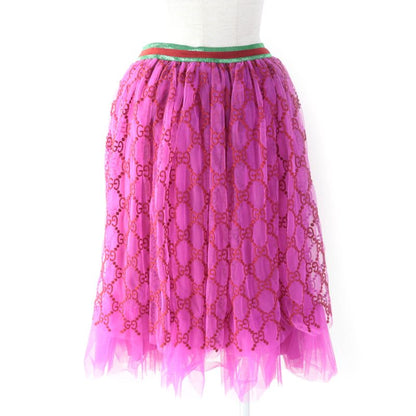 Gucci 552866 Kids GG Pattern Webline Embroidery Tulle Skirt Pink 12 Storage