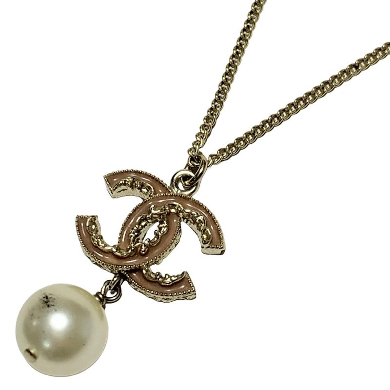 Chanel Necklace Coco Mark Pink Gold And Ivory