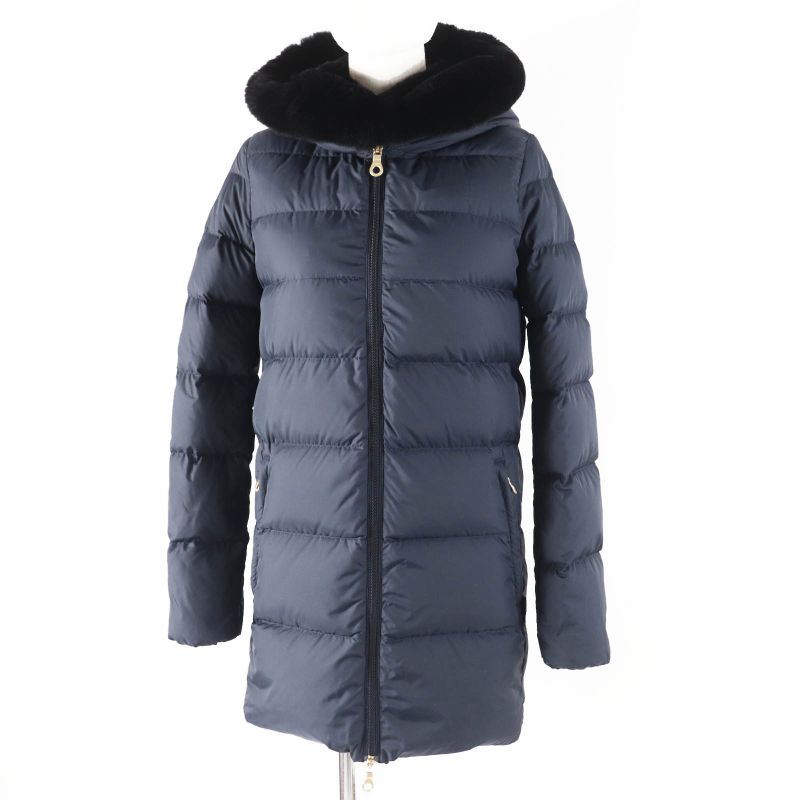 duvetica Duvetica Carysdue Lekkis Rabbit Fur Hooded Down Coat Navy 38 Made In