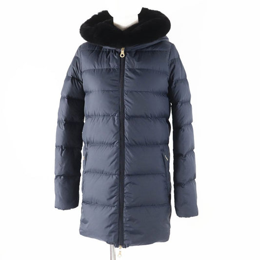 duvetica Duvetica Carysdue Lekkis Rabbit Fur Hooded Down Coat Navy 38 Made In