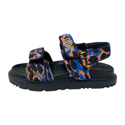 Christian Dioract Sandals Shoes Leather Black Multicolor Logo Velcro Strap