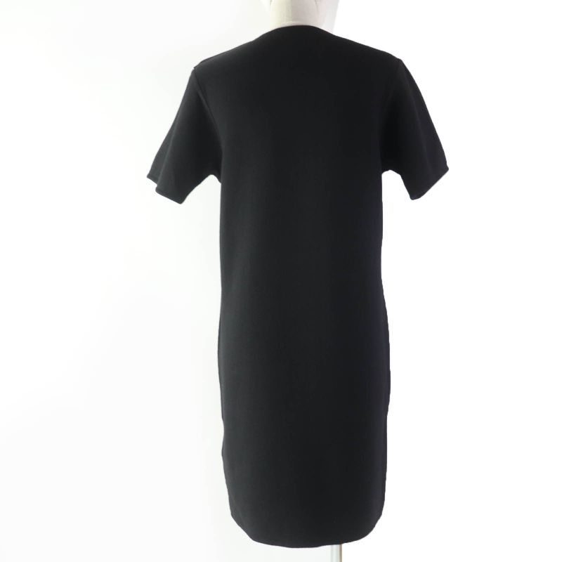 Hermes Serie Hardware Short Sleeve Knit Dress With Buttons Leather Black 36
