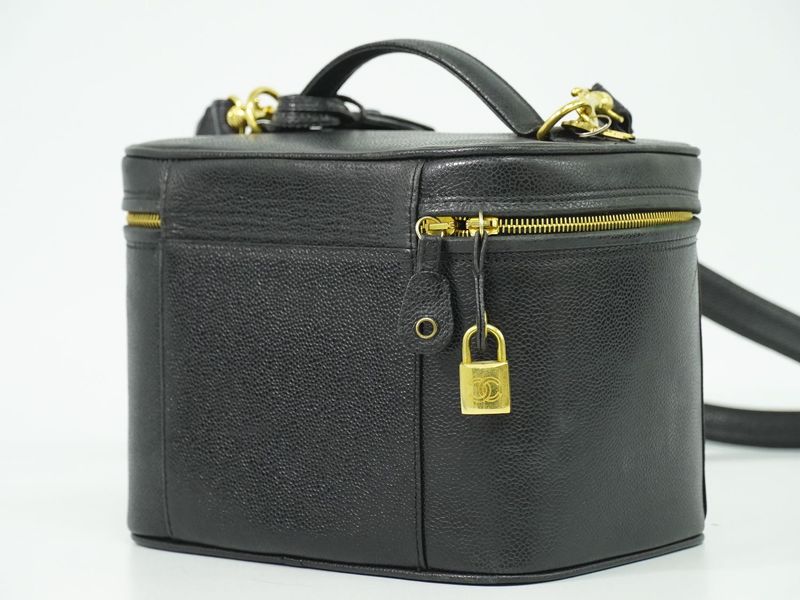 Authentic Chanel Coco Mark 2WAY Vanity Bag Shoulder Bag Handbag Caviar Skin