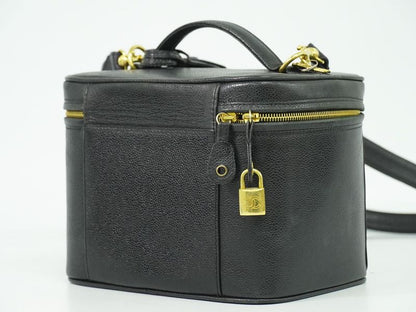 Authentic Chanel Coco Mark 2WAY Vanity Bag Shoulder Bag Handbag Caviar Skin