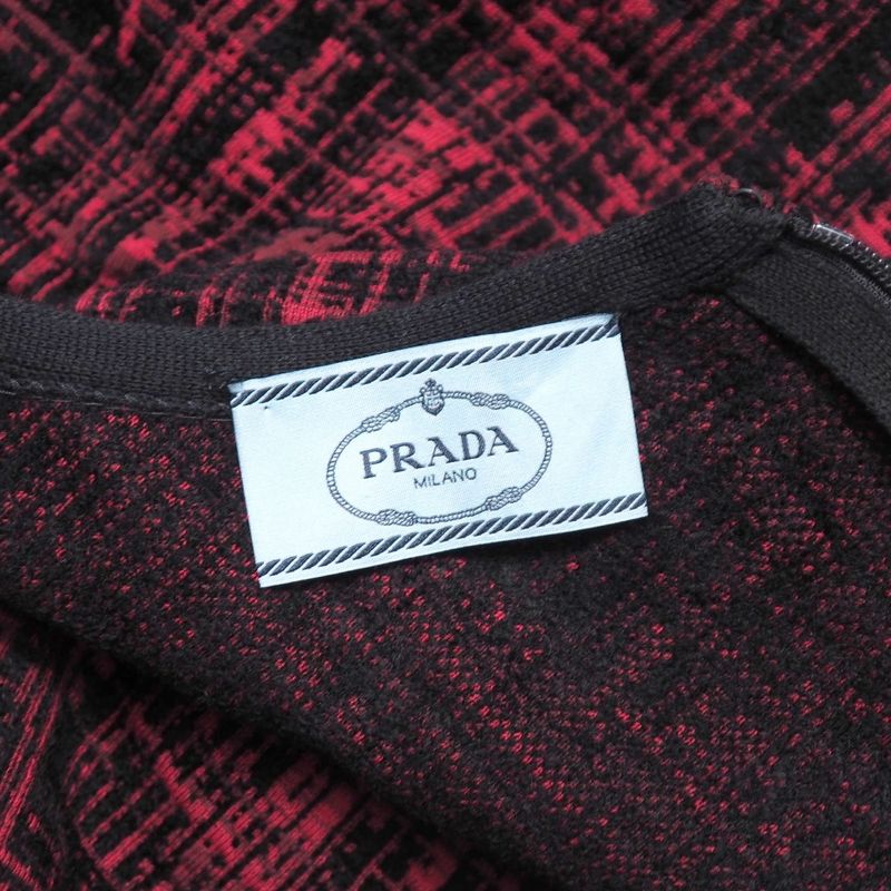 Prada Dress Size 40S Sleeveless Knit Jersey Allover Midi Flare Made In Italy