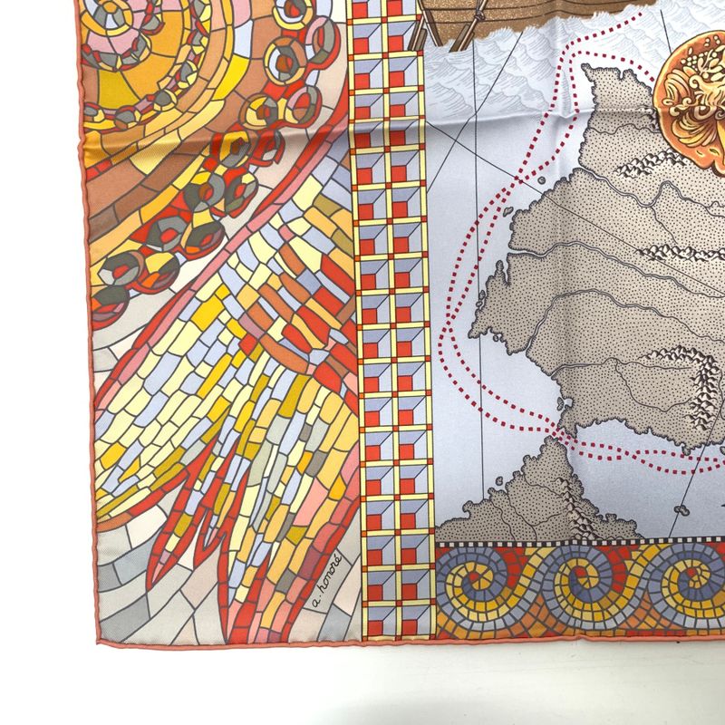 Hermes Carre 90 Le Voyage De Pytheas Scarf With Box Multicolor 100% Silk