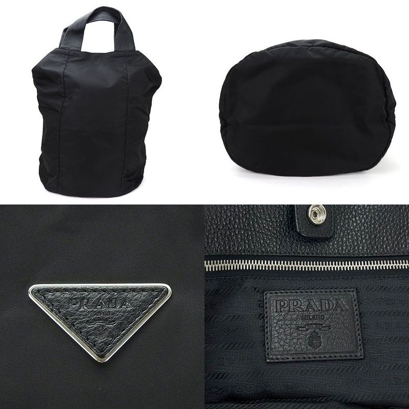 Prada 2WAY Tote Shoulder Bag Large Crossbody Nylon Blackblackleather Everyday