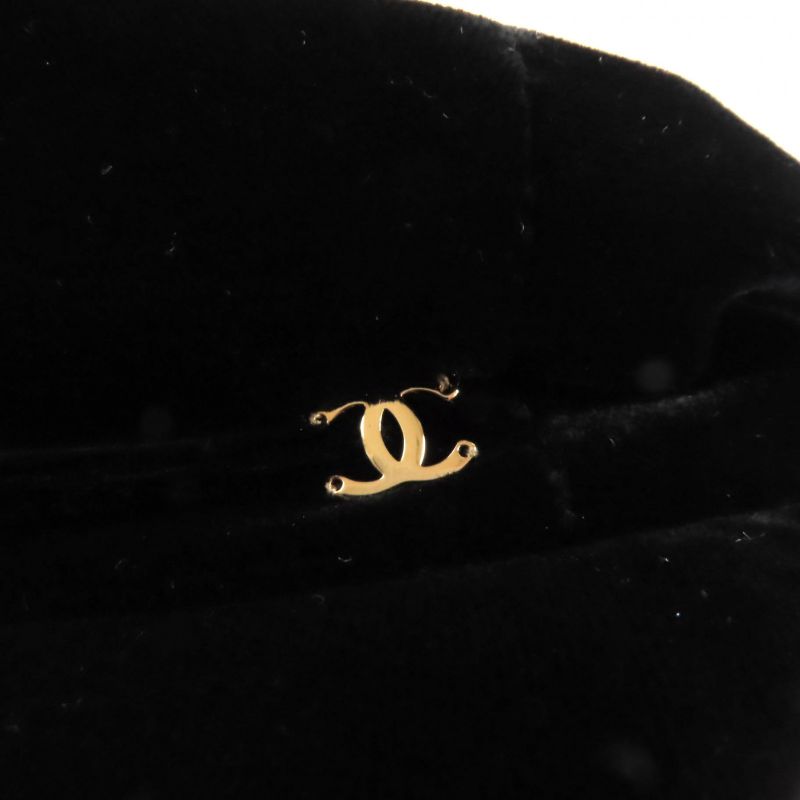 CHANEL 21AW Silk Mix Velour Casket With Coco Mark Hardware Hat Black M Made In