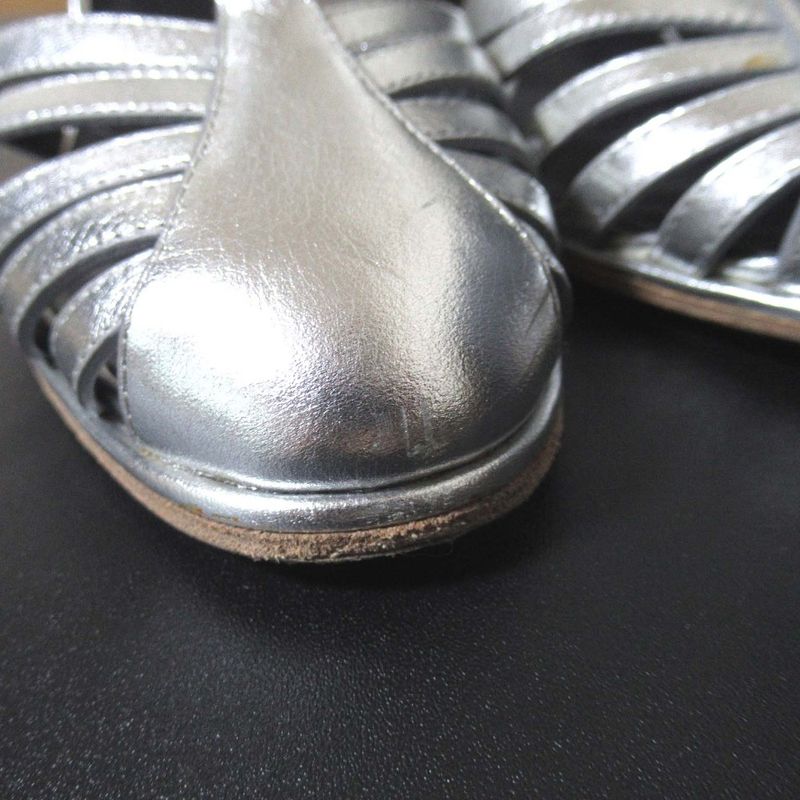 Celine High Heel Ankle Strap Sandals Size 35 Approx 22cm (8.66in) Silver Color