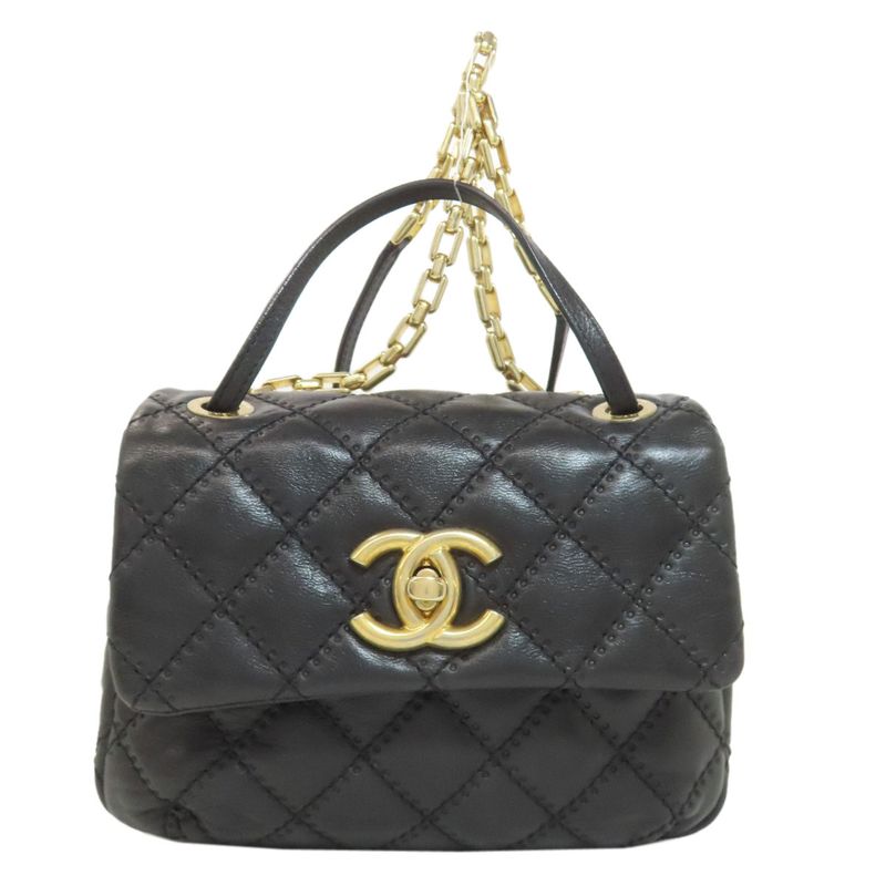 Chanel Matelasse 2WAY Gold Hardware Handbag Calf Women