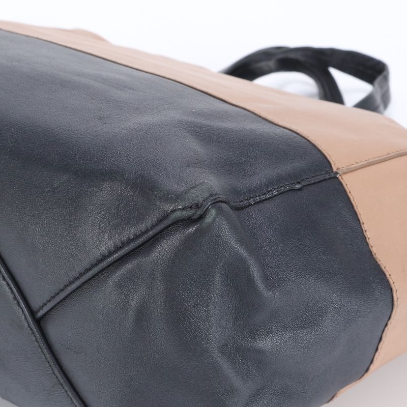 Celine Horizontal Hippo Leather Tote Bag Shoulder Hand Beige Black Bicolor