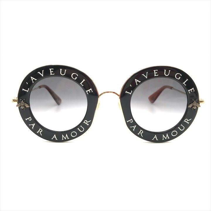 Gucci L'aveugle Paramor Round Frame Sunglasses Eyewear Gold Black