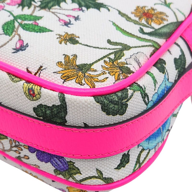 Gucci Flora Shoulder Bag Crossbody Pink Canvas With Floral Pattern