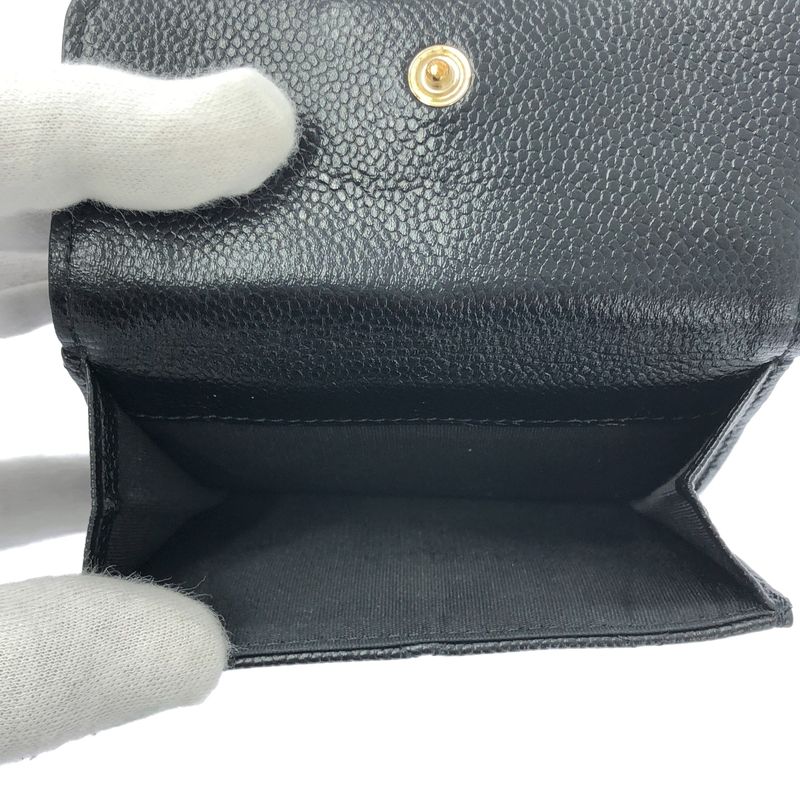 Chanel - Matelasse Coco Mark Caviar Skin Compact Wallet - Black - Women's