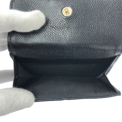 Chanel - Matelasse Coco Mark Caviar Skin Compact Wallet - Black - Women's