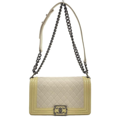 CHANEL Boy Flap Bag Quilted Chain Shoulder Bag Caviar Patent Ivory