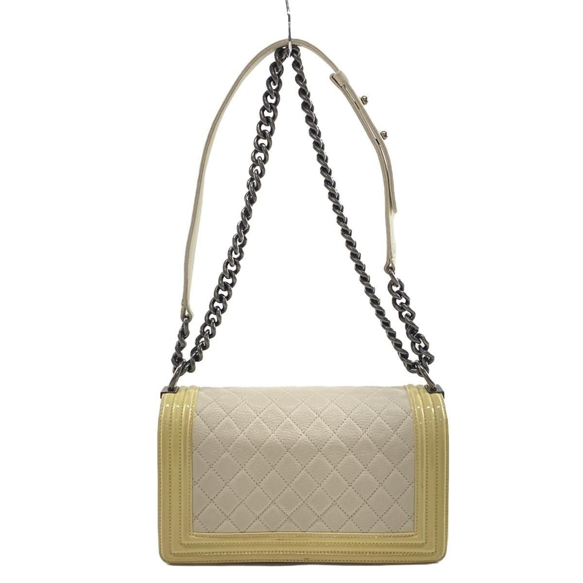 CHANEL Boy Flap Bag Quilted Chain Shoulder Bag Caviar Patent Ivory