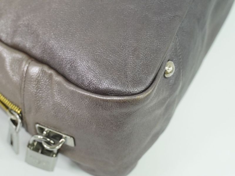 Authentic Prada Leather Handbag Metallic Beige Bag Pre-owned [follow-up Discount