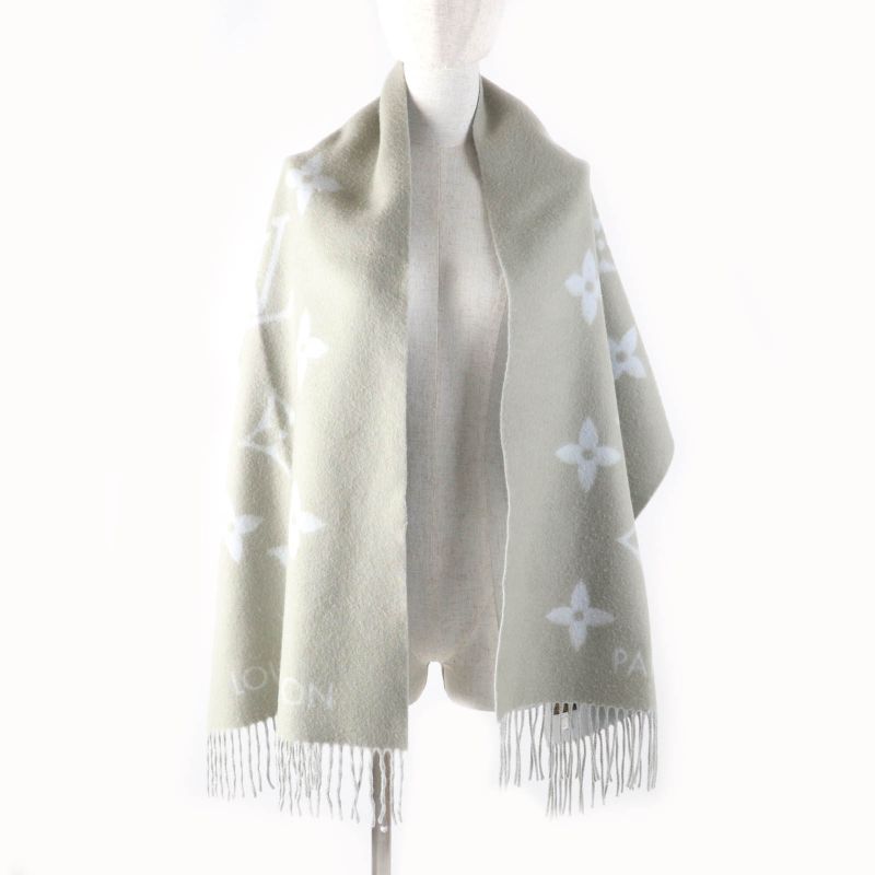 Louis Vuitton M70462 Echarpe Reykjavik 100% Cashmere Stole Grey Light Blue Made