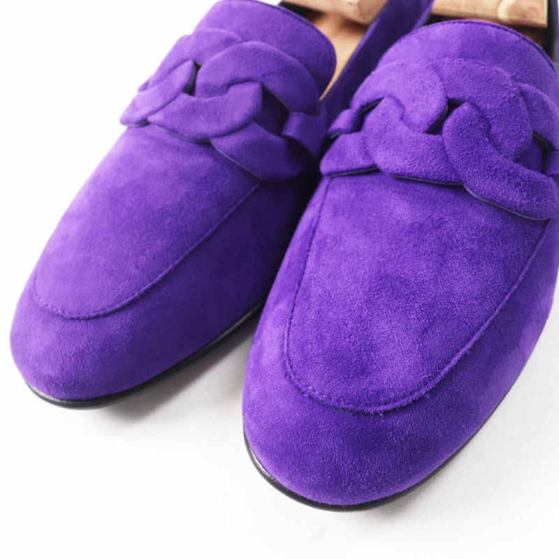 Hermes 232012z Honest Moccasin Suede Leather Loafer Purple 36 Storage With Bag