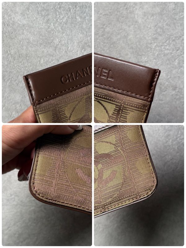 Chanel New Travel Line Coin Case Mini Pouch with Key Ring Leather Canvas Brown