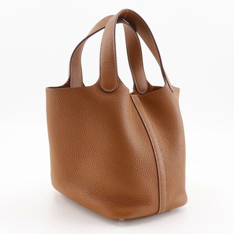 Hermes Picotin Lock 18 PM Taurillon Clemence Gold Brown/silver Hardware Z