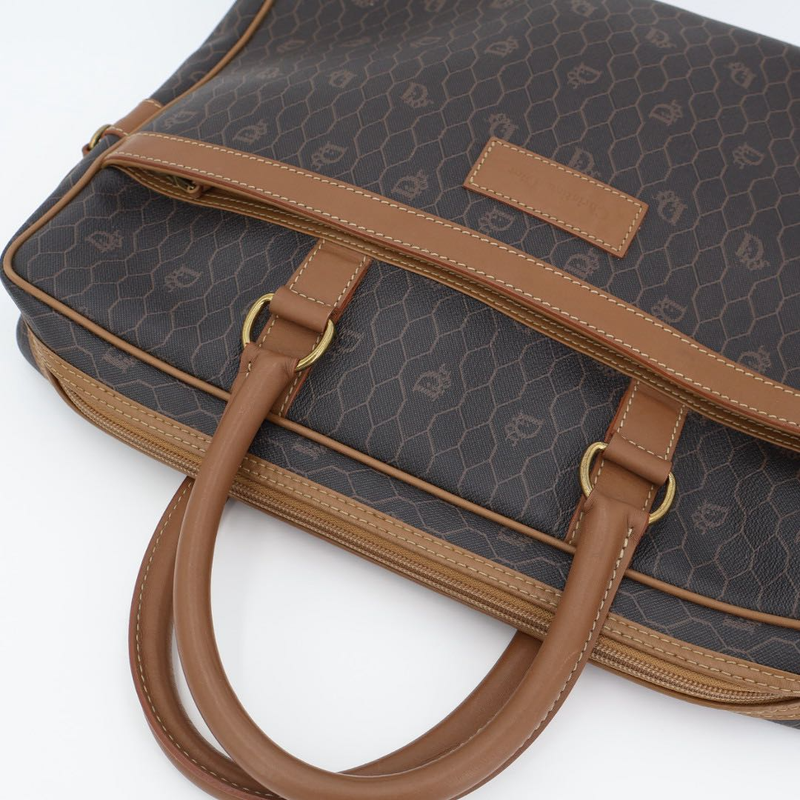 Christian DIOR Honeycomb Brown Gold Hardware PVC Business Bag