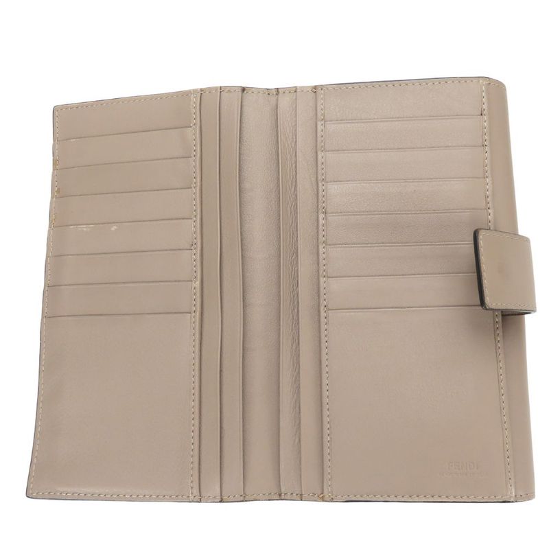 Fendi Bifold Wallet 8m0308 Peekaboo Leather Beige Glaze Gold Hardware Long