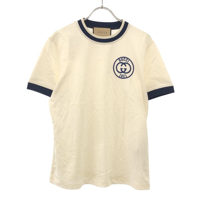 Gucci Embroidery Cotton Jersey T-Shirt 756596 Xjfv8 White X Navy M