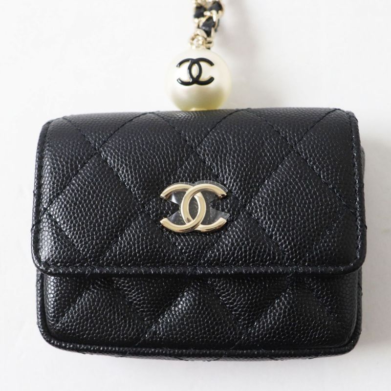 Unused CHANEL Ap2119 Caviar Skin Matelasse Coco Mark Flap Coin